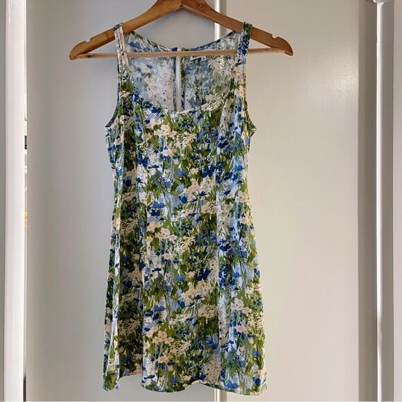 Reformation Noha Dress Hillside | Floral Mini Dress | Square Neck | Side Slit | - Picture 3 of 5